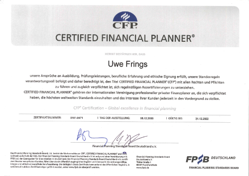 certified financial planer Urkunde